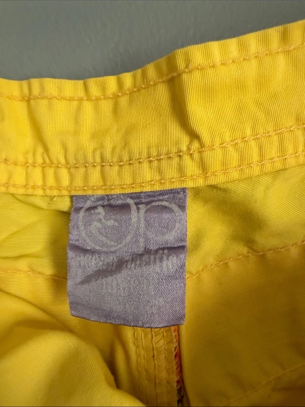 Vintage 70s 80s Ocean Pacific OP Style Yellow Rainbow Stripe Board Shorts M 32”
